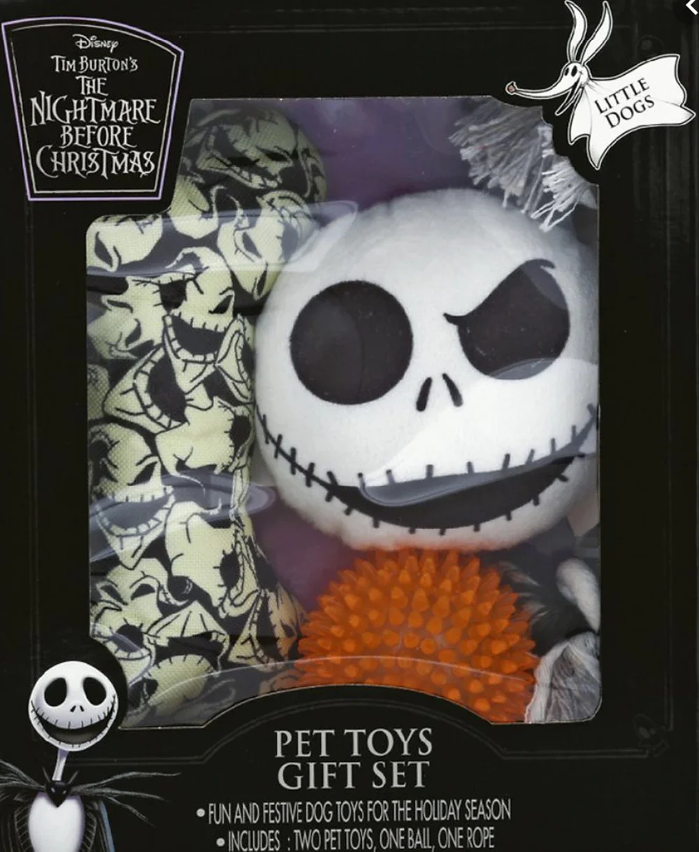 Disney Nightmare Before Christmas Pet Toy Gift Set 4pc 2 Plush 1 Ball 1 Rope NEW